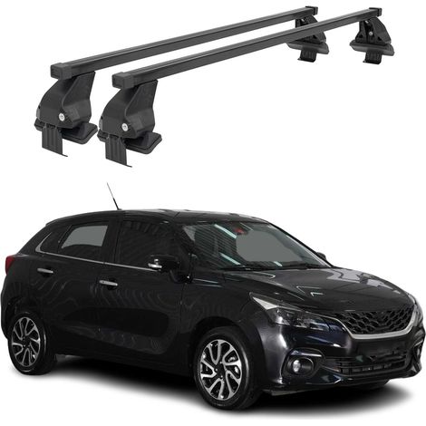 OMAC Dachträger Querträger Stahl für Suzuki Baleno 2019-2022 FL – Abschließbar – City-Crash-getestet – DIN 75302:2019 – ISO/PAS 11154:2006 – Max. 50 kg Schwarz (1/5)