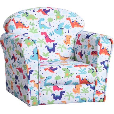 Fauteuil dinosaure multicolore dès 18 mois en mousse et flanelle, 50x39x44 cm, mobilier enfant design ludique pour chambre pratique et confortable