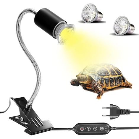 Lampe chauffante Tortue, Reptiles Lampe Tortue Terrestre avec minuterie und 2 UVA UVB 50W Lampe Terrarium avec pince pivotante à 360° Lampe chauffante pour Reptiles, Tortue, Serpent, Lézard (1/5)