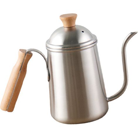 Bouilloire à café à bec long avec poignée en bois, en acier inoxydable 304, d'une capacité de 650 ml, idéale pour le camping et les pique-niques en plein air. Parfaite pour le camping et les pique-niq (1/3)