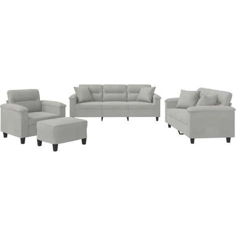 Maison Exclusive - Set Divani 4 pz con Cuscini Grigio Chiaro in Tessuto Microfibra