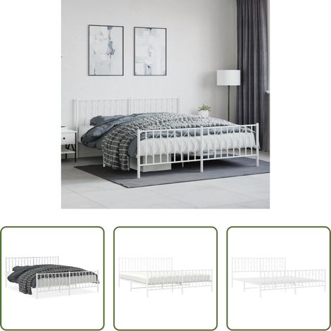 vidaXL Lit avec tête et pied - Cadre de lit métal sans matelas et pied de lit blanc 183x213 cm (1/5)