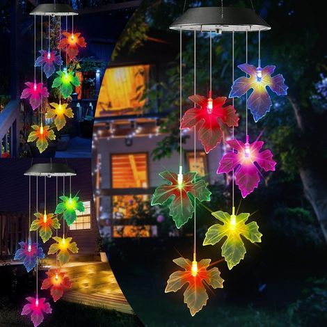 Windspiel Solar 6LED Garten Wasserfest Muttertagsgeschenk Ahornblatt (1/5)