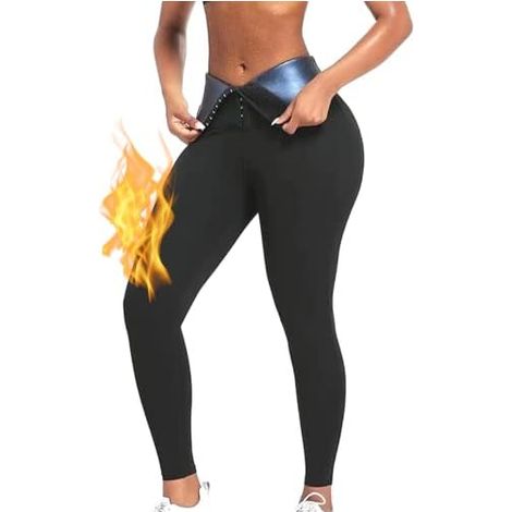 Leggings Sauna - Tissu Thermique Élastique en Spandex Polyester Polyuréthane - Pour Entraînement Fitness Course Cyclisme - Taille Réglable avec Crochets - 1 Pièce (1/3)