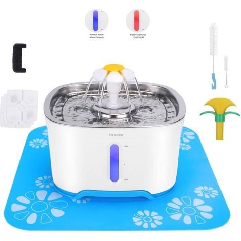 Fontaine à Eau Chat 2.5L 3 Filtres Voyant LED Pompe Silencieuse avec 1 Tapis Silicone et 2 Brosses de Nettoyage (1/4)