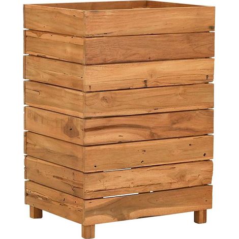 Jardinière, Pot de Fleurs d'extérieur, Lit surélevé 50x40x72 cm Bois de teck recyclé et acier OIB2447E (1/5)