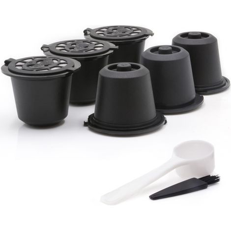 Lot de 6 capsules de café Nescafé réutilisables iCafilas noires + goupillon + filtre réutilisable (1/5)