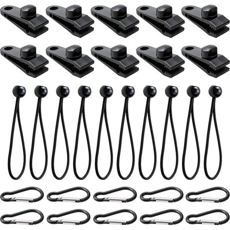 30 Clips Bâche Kit Fixation Tente Tendeur Mousquetons Camping (1/5)