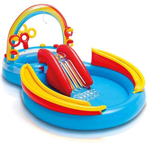 Piscina Gonfiabile per Bambini Arcobaleno 297x193x135 cm Playground con Scivolo e Piscina Multicolore (1/4)