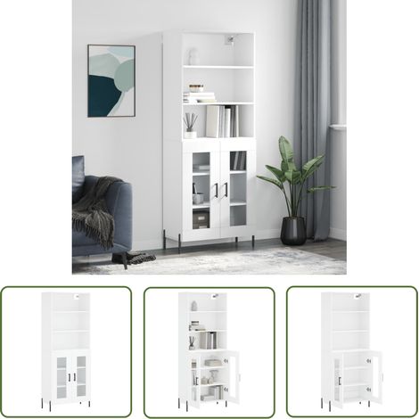 The Living Store Buffet haut Blanc 69,5x34x180 cm Bois d'ingénierie - Buffet Design - Meuble De Rangement - Armoire Blanche - Mobilier Moderne - Cuisine Équipée (1/5)