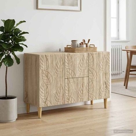 Buffet Bas de Cuisine en Bois d'Ingénierie Couleur Chêne, Meuble Rangement 89 x 34,5 x 60 cm pour Salle à Manger et Salon (1/5)