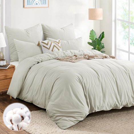 Bettwäsche Baumwolle 3teilig OekoTEX Reissverschluss 220x240 Beige (1/5)