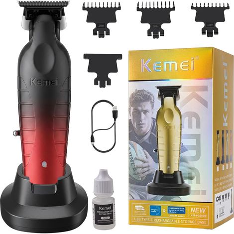 2099 Hair Clipper for Men, Gradient Black and Red  T Blade Beard Trimmer with Charging Base, Powerful 7000rpm Motor, with 3 Combs Included, Home