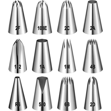 12 Ensembles Professionnels embout, Embouts en Acier Inoxydable Réutilisables pour Poche à Douille (1/5)