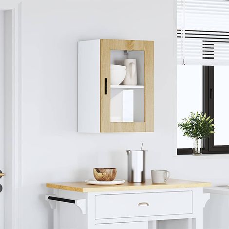 Armoire murale cuisine porte en verre bois d’ingénierie chêne sonoma 40 x 31 x 60 cm - PANGIVO (1/5)