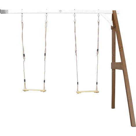 Axi Portique Mural En Bois Fsc Marron / Blanc Avec 2 Balançoires Enfant Balançoire Pour L’Extérieur / Le Jardin 2 Agrès (1/6)