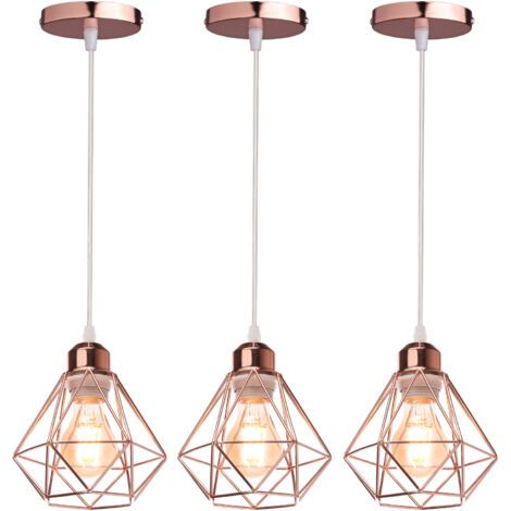 royaluxe- 3PCS Plafonnier Rétro Or Rose Suspension Luminaire Vintage D'Intérieur Suspension Lustre E27 Cage En Métal (1/5)