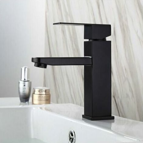 Mitigeur de lavabo Robinet de lavabo noir en acier inoxydable 304 réglable chaud et froid-- (1/4)