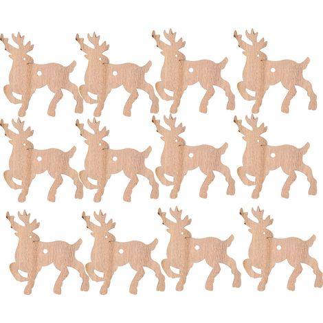 12 pièces décorations suspendues en bois pour sapin de Noël - Cœurs, rennes, anges - DIY artisanat ornemental (1/5)