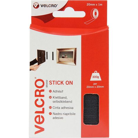 VELCRO Brand Nastro Riapribile Adesivo Nero 20 mm x 1 m