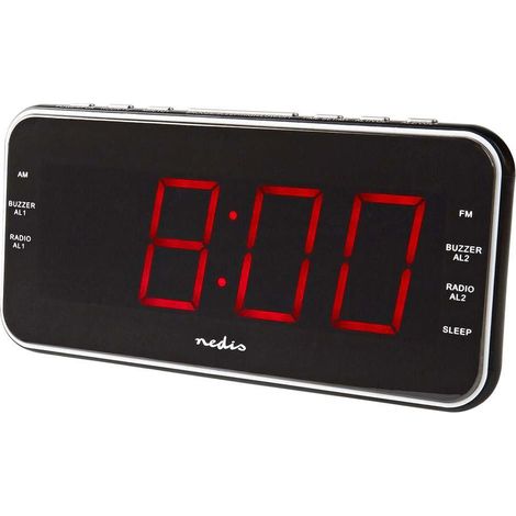 Radio reveil numerique affichage led 1x entree audio 35 mm projection temporelle amfm fonction snooze minuterie de mise en veille nombre dalarmes 2 noir (1/5)