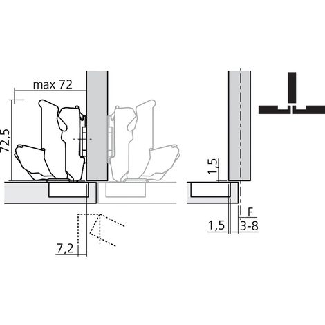 Charnière pour meuble CLIP TOP 155° Blumotion – Ajustement tridimensionnel – Pour bois dur – Charge maximale 30kg – CHA71B769