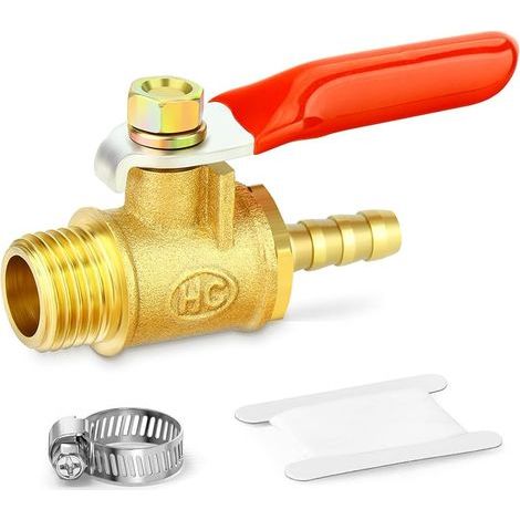 1 pezzo di mini valvola a sfera in ottone da 1/4 di pollice, interruttore di chiusura, raccordo per tubo flessibile da 1/4 di pollice MBSP x 6 mm con 1 pezzo di fascette stringitubo (1/4)