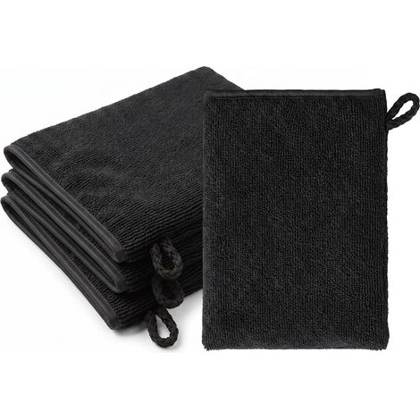 Lot de 4 Gants de Toilette,15 x 20 cm Gants de Bain de Tissu éponge Noir (1/5)