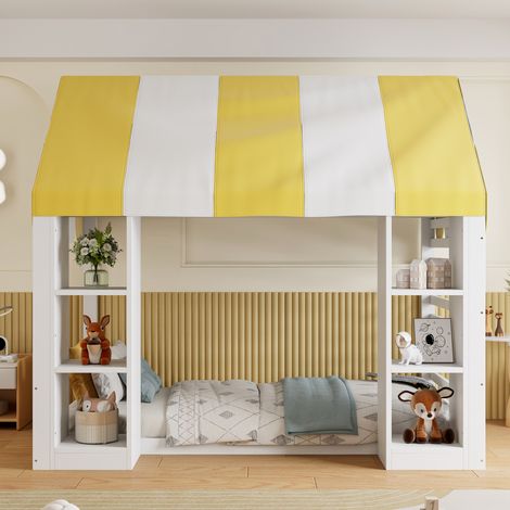 Lit baldaquin enfant 90x200cm style cottage avec rangement avant - bois massif - blanc (1/5)