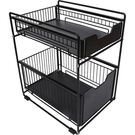 Organiseur sous évier à 2 niveaux : organiseurs sous évier avec tiroir coulissant – Rangement coulissant pour salle de bain, cuisine, bureau (1/4)