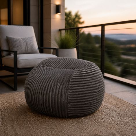 DESMIU Fauteuil pouf de salon avec dossier ergonomique et accoudoirs larges, en Flanelle, Gris (1/4)