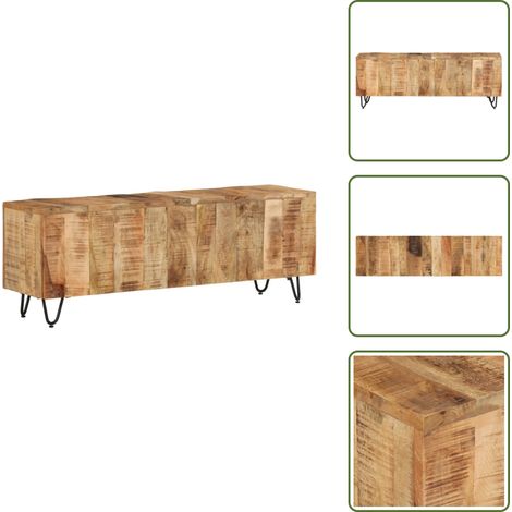 The Living Store Meuble TV 110x30x40 cm Bois massif de manguier - Bois de manguier (1/5)