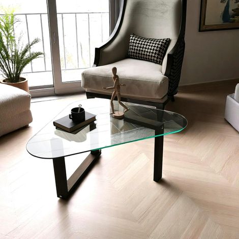 Table basse en verre forme triangulaire - pied labyrinthe ANZIO (1/4)