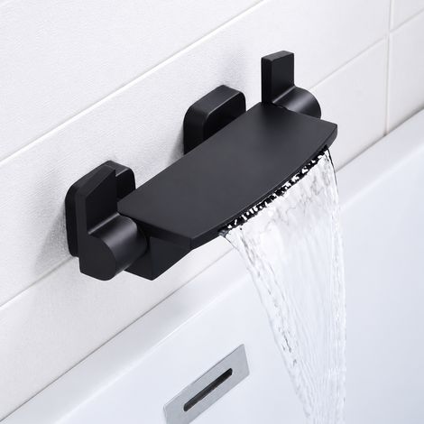 Mitigeur de baignoire cascade mural en laiton robinet seul noir pour salle de bain 4 kg – Livraison gratuite (1/5)