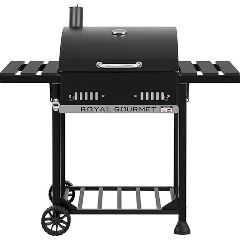 Royal Gourmet Holzkohlegrill Grillwagen mit klappbaren Seitenablagen, Smoker Standgrill mit Decekl, Thermometer, Kohlegrill Schwarz (1/5)