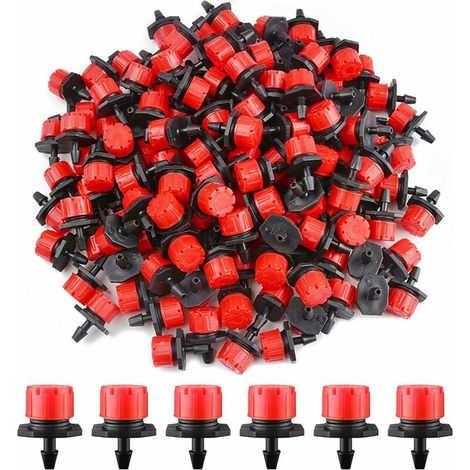 200pcs Goutteurs d'Irrigation 1/4'', Réglables, Micro Buses de Brumisation pour Jardins, Potagers et Parterres de Fleurs (Rouge) (1/4)