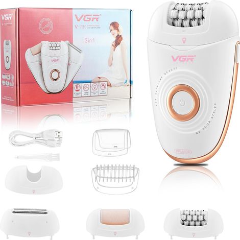 Women's 3 in 1 Wireless Electric Hair Remover IPX4 for Body  Women's Electric Shaver with Epilator and Calluses Rasp, 2 Speed, LED Lighting, USB Charging for Face and Body (1/5)