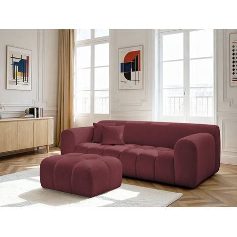 BOBOCHIC - Canapé droit fixe 3 places MELISSE tissu chiné avec pouf Rouge
