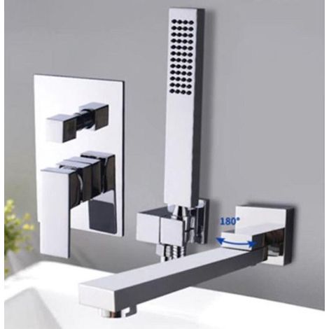 Mitigeur de bain chromé encastré – Douchette à main – Modèle 200818-6 – Élégant et fonctionnel (1/3)
