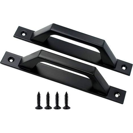 Lot de 2 poignées de porte en forme de D pour portail de jardin en bois noir de 200 mm (1/5)