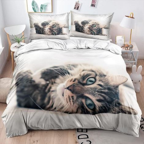 Bettwäsche Katze 155x220 cm 3D Effekt Wendebettwäsche Mikrofaser mit 2 Kissenbezügen 80x80 cm