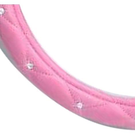 Niedlicher und universeller, rutschfester Lenkradbezug aus Kunstleder für Damen mit Strasssteinen, rosa und weiß (1/5)
