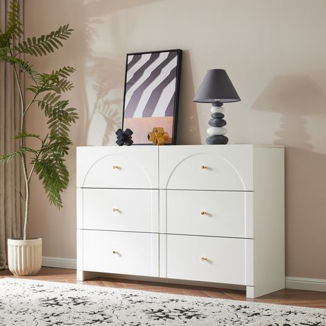 Commode 120x40x82 cm en bois blanc, avec rangement pour chambre ou salon FloraGrace (1/5)