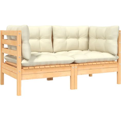 Canapé de jardin 2 places et coussins,Canapé d'extérieur,Banquette / Sofa / Divan de jardin crème Bois de pin solide MEMV526444 (1/5)
