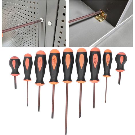 Set mit 9 Präzisions-Magnetschraubendrehern, bestehend aus 5 Schlitz- und 4 Kreuzschlitzschraubendrehern. Professionelles Schraubendreher-Set für Reparaturen. Inklusive Aufbewahrungstasche. (1/5)