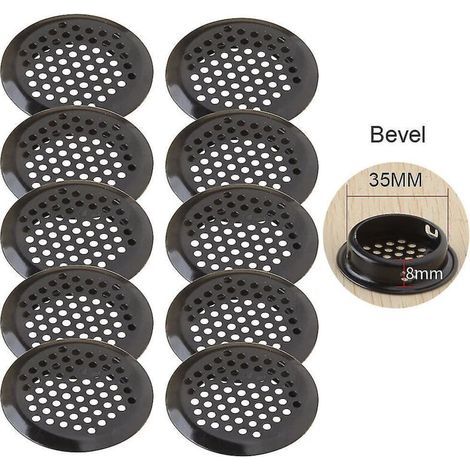 Lot de 10 grilles d'aération circulaires noires pour soffite, en acier inoxydable, 19-53 mm, à persiennes inclinées de 35 mm. (1/5)