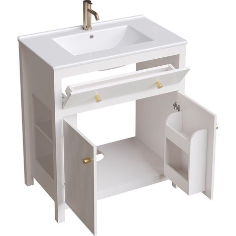 Mobile lavabo bagno bianco 81 x 46,5 x 86,5 cm con lavabo in ceramica MDF MODENUIT (1/5)