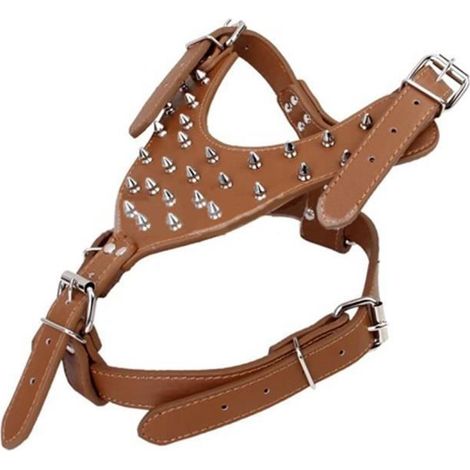 1 PCS Hérissé Clouté PU Chien en Cuir Harnais En Marchant Collier Pour Pitbull Mastiff Chaud Marron (1/4)