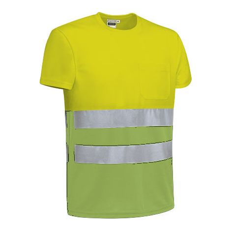 Camiseta de Alta Visibilidad bicolor, manga corta y bolsillo VALENTO DEMOLITION 3XL Amarillo fluor / Verde manzana