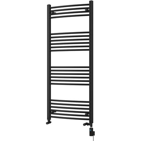 Zennor - Black Dual Fuel Towel Rail H1400mm x W600mm Thermostatic WIFI - Curved (1/3)
